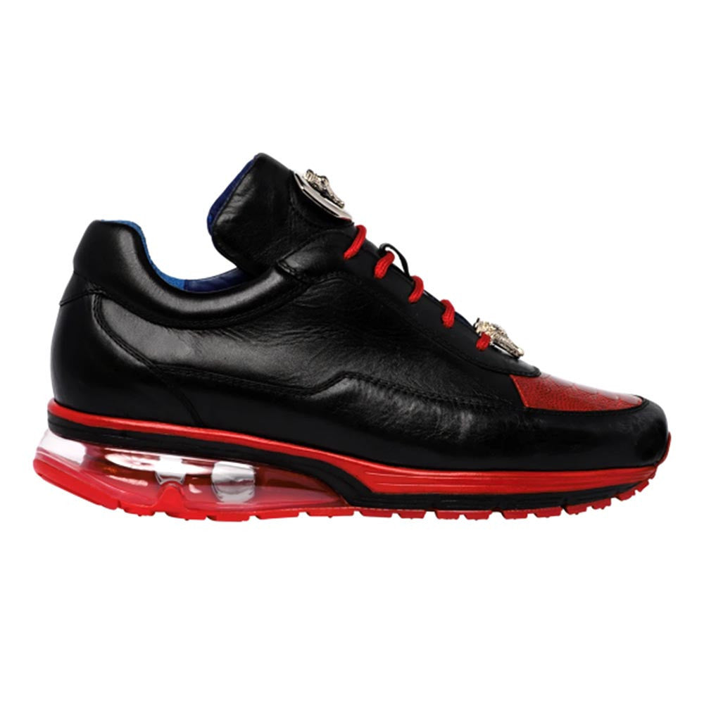 Belvedere Flash Black/Red Ostrich Leg & Calf Sneakers