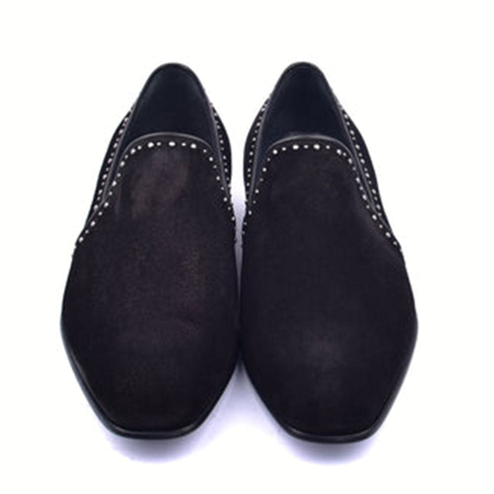 CORRENTE Black Plain Suede Slip On With Studs