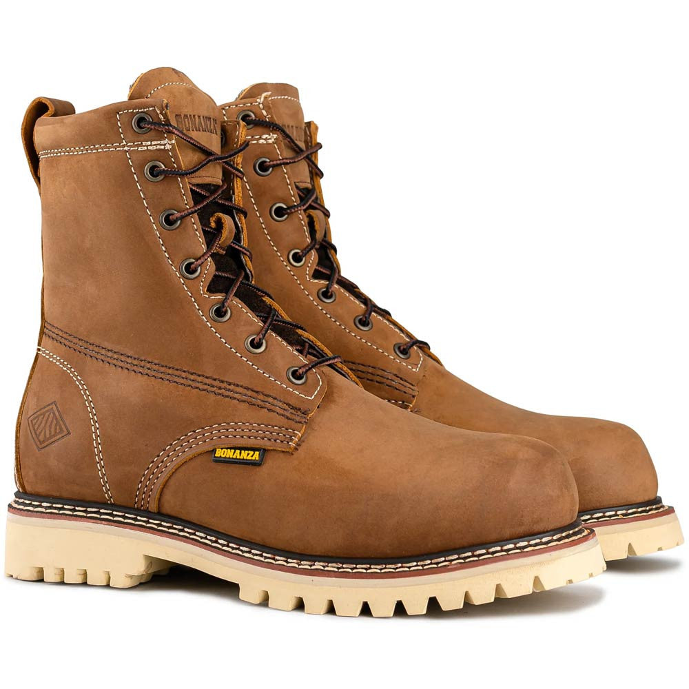 Bonanza Summit 8” Crazy Brown Insulated Waterproof Plain Toe Work Boots
