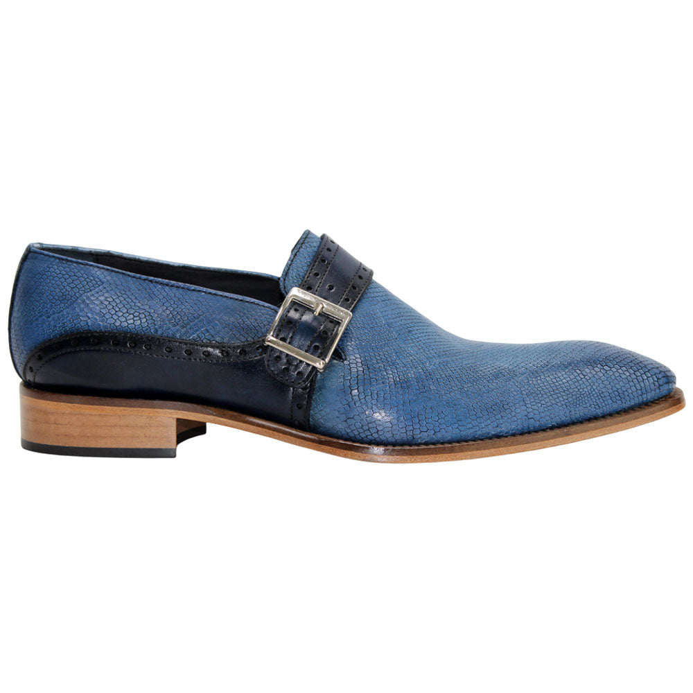 Duca Sezze Men's Powder Blue/Navy Snake Print/Calf-Skin Leather Loafers