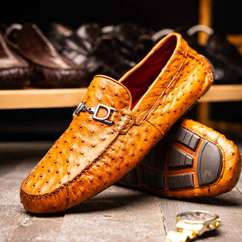 Bolonia Men’s Brandy Genuine Ostrich Horse-Bit Driver Loafers | Marco Di Milano