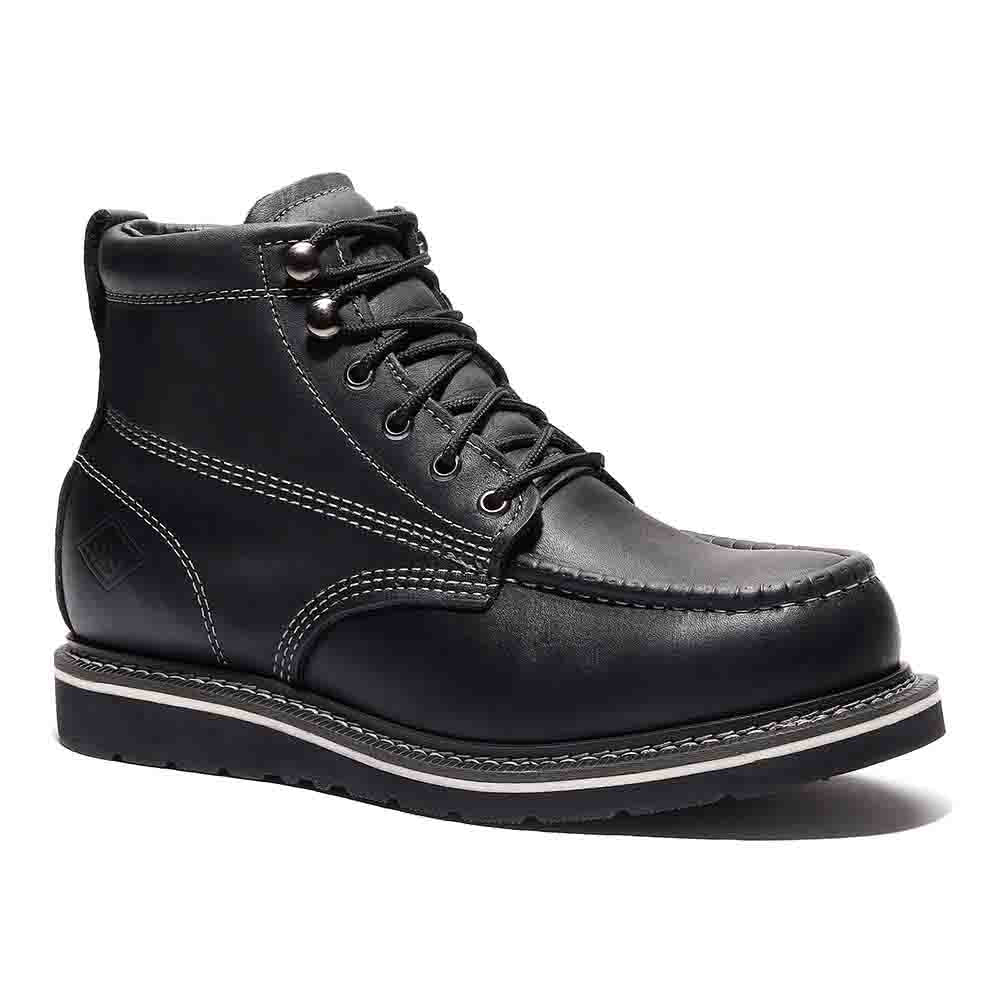 BONANZA Jet Black Full Grain Saddle Leather Work Boot