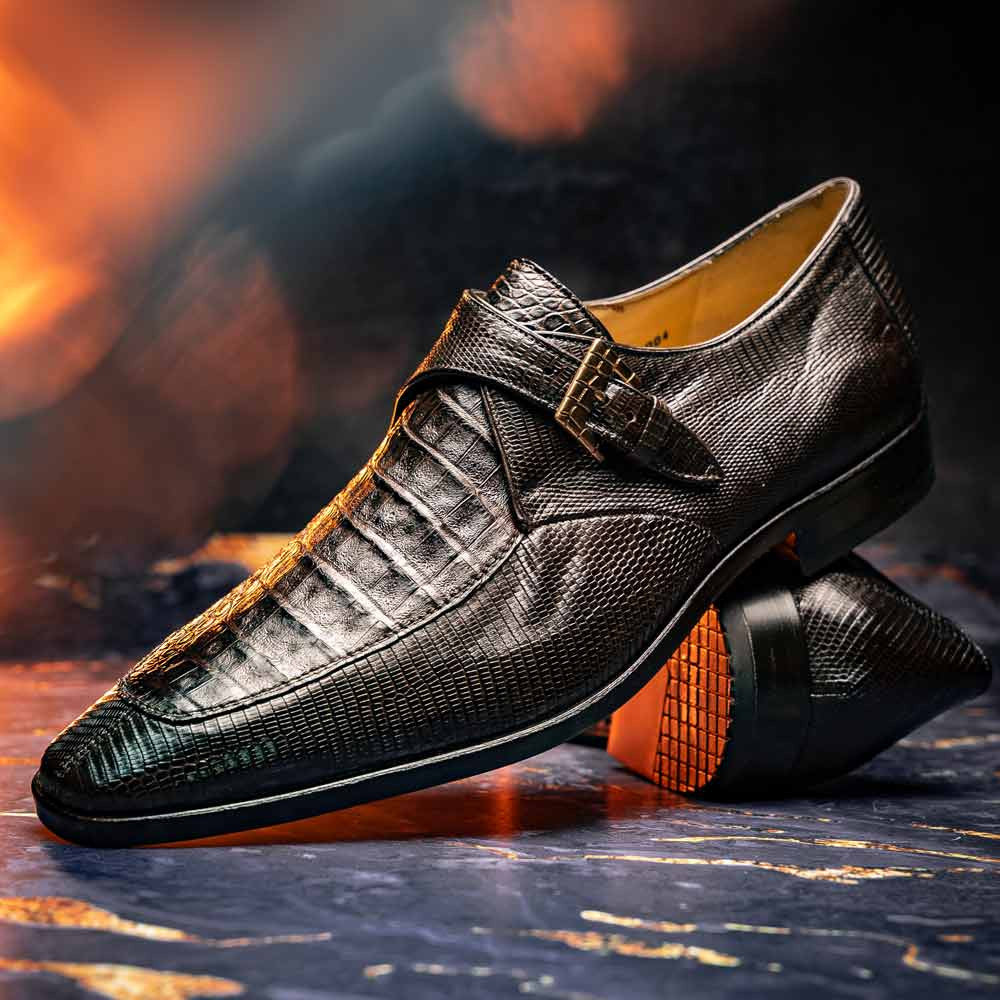 Toluca Genuine Crocodile and Lizard Skin Brown Monk Strap | Marco Di Milano
