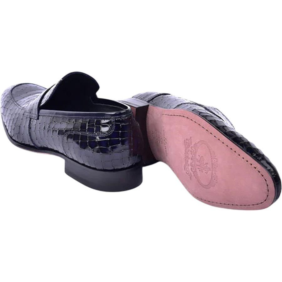 Corrente Men’s Crocodile Embossed Dark Navy Almond Toe Loafer