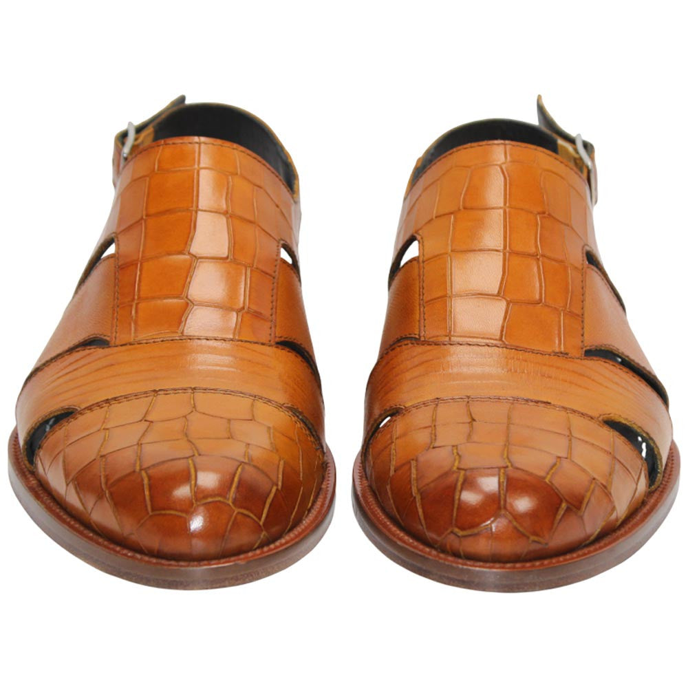 Positano Senape Calfskin Exotic Print Sandal | Duca Dress Sandals for Men