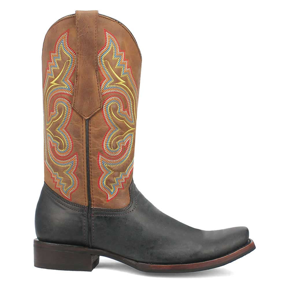 Dingo True Grit Black/Tan Leather Snoot Toe Western Cowboy Boots (USA Men Size)