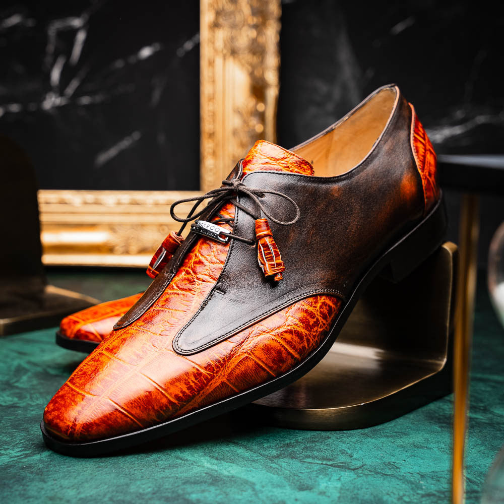 Marco Di Milano Anzio Derby Brandy Alligator And Calfskin Shoes
