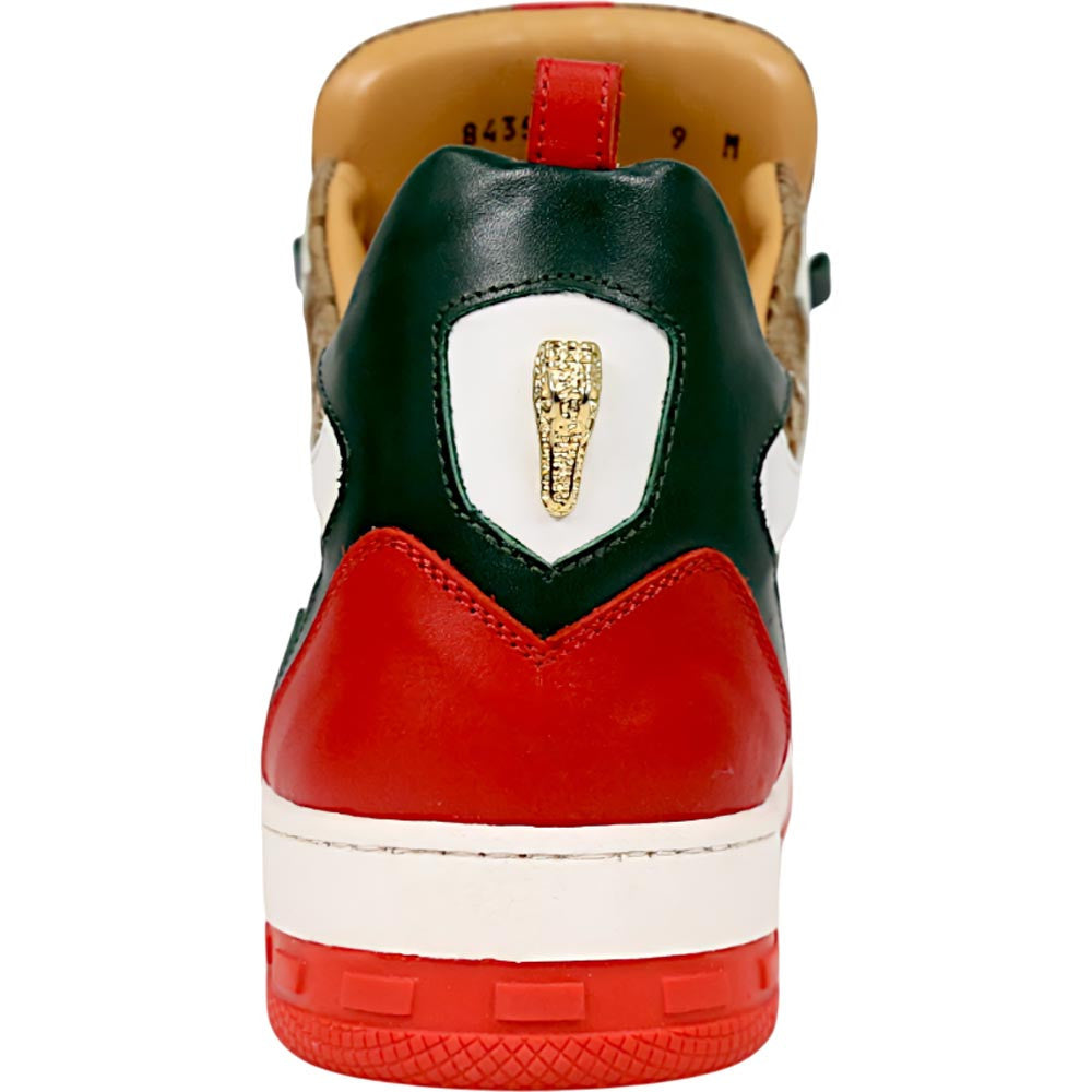 Mauri Abstract Men's Green / Red Exotic Crocodile / Fabric / Nappa Leather Casual Sneaker
