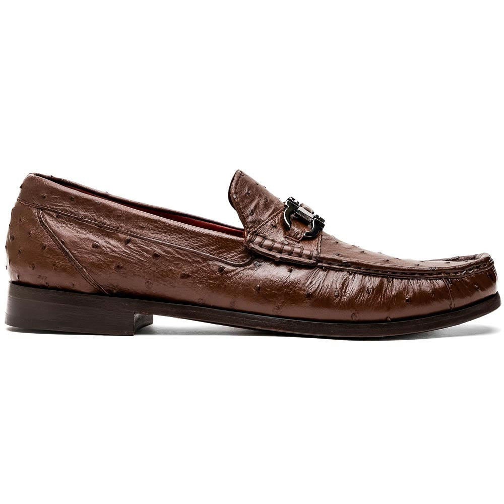 Ferrioni Kango Tabac Men’s Genuine Ostrich Moc Toe Bit Loafers | Marco Di Milano