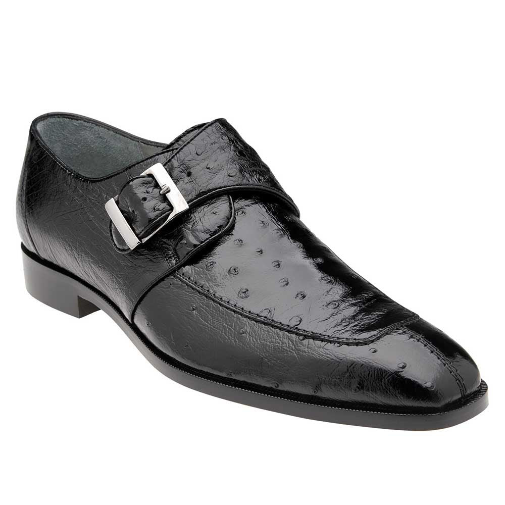 Belvedere Josh Men's Split Toe Monkstraps Black Genuine Ostrich Loafer