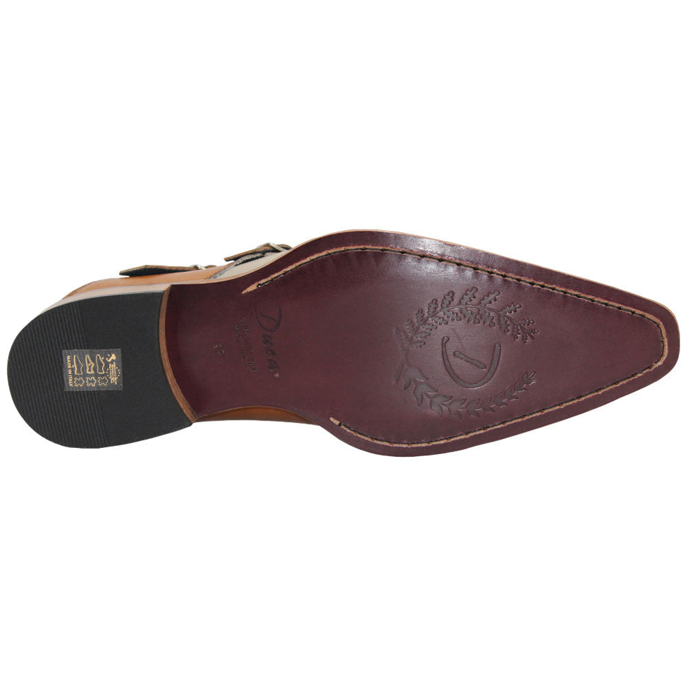 Vergato Light Biege/Cognac Calfskin Leather Monkstraps Oxford | Duca Dress Shoes for Men