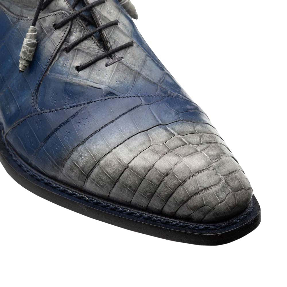 Mezlan Men's Pueblo Bi-Tonal Exotic Oxford in Pearl Grey/Blue