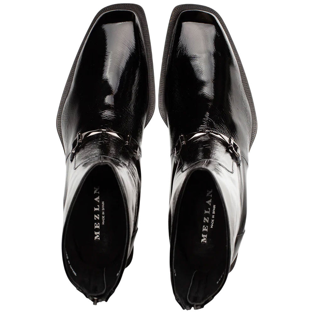 Buscemi Hi-Shine Square Toe Ornament Black Boot | Mezlan Dress Boot for Men