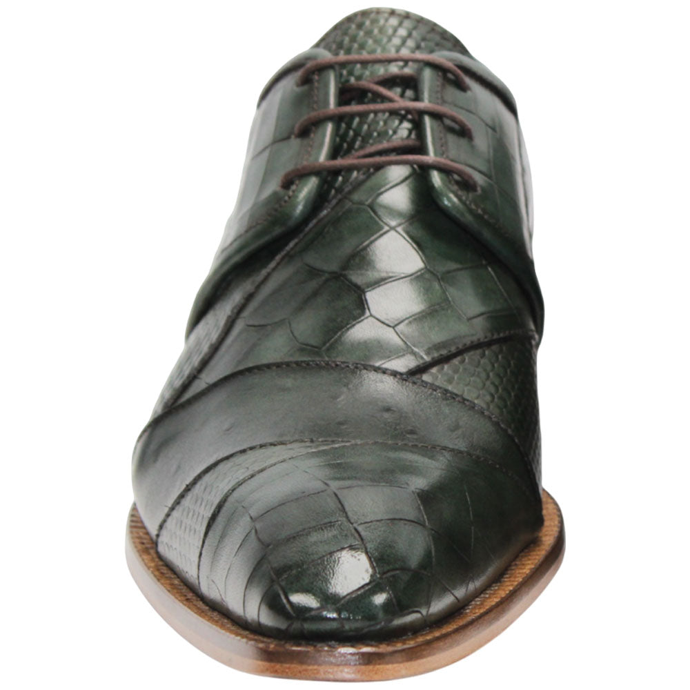 Duca Imperio Men's Green Calf-Skin Leather/Calf Print Oxfords Shoes