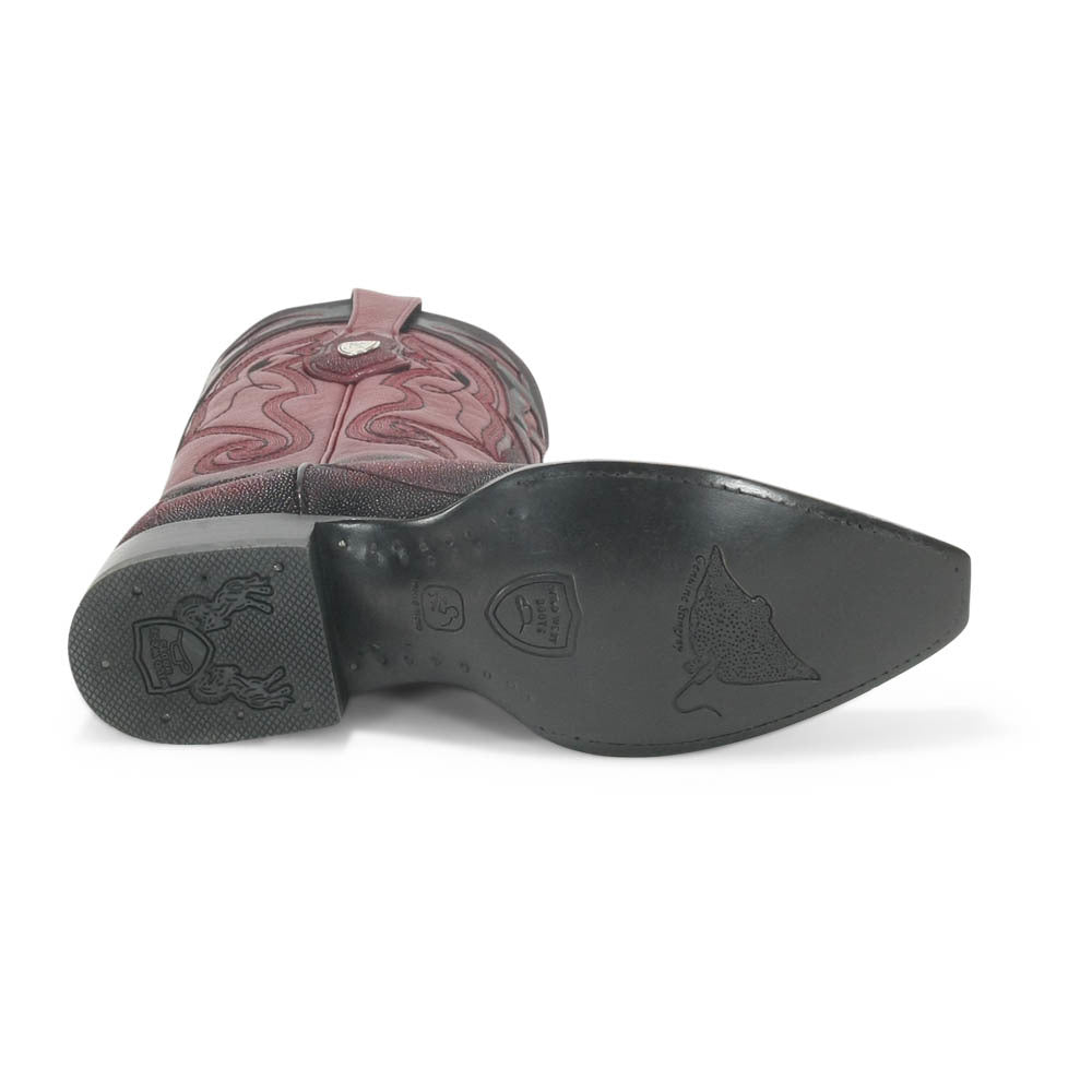 Wild West Burgundy Single Stone Stingray Snip Toe Boots