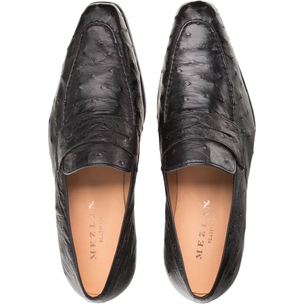 Mezlan Men's Lisbon Ostrich Slip-On Penny Loafer in Black