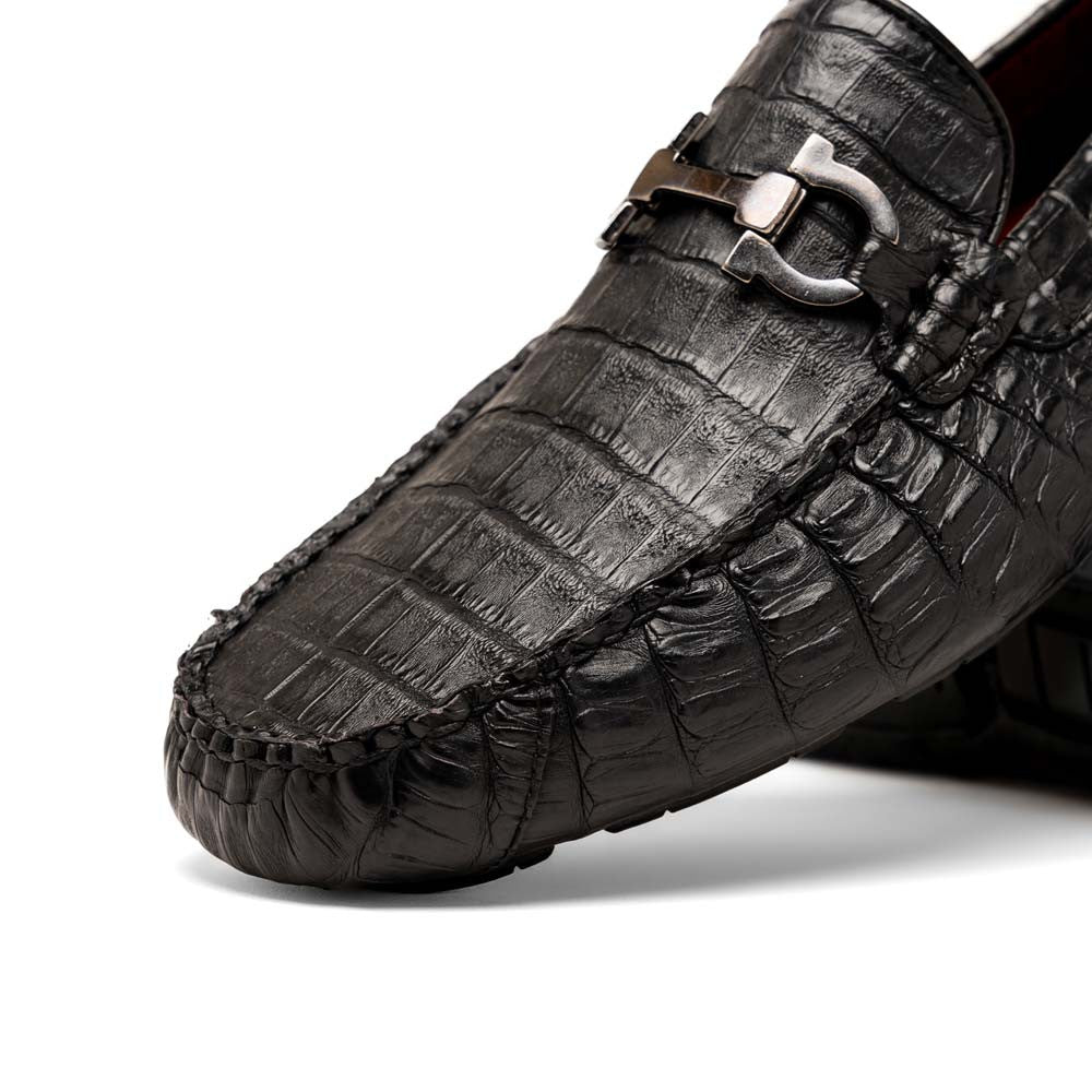 Marco Di Milano Parma Black Caiman Belly Bit Driving Loafers
