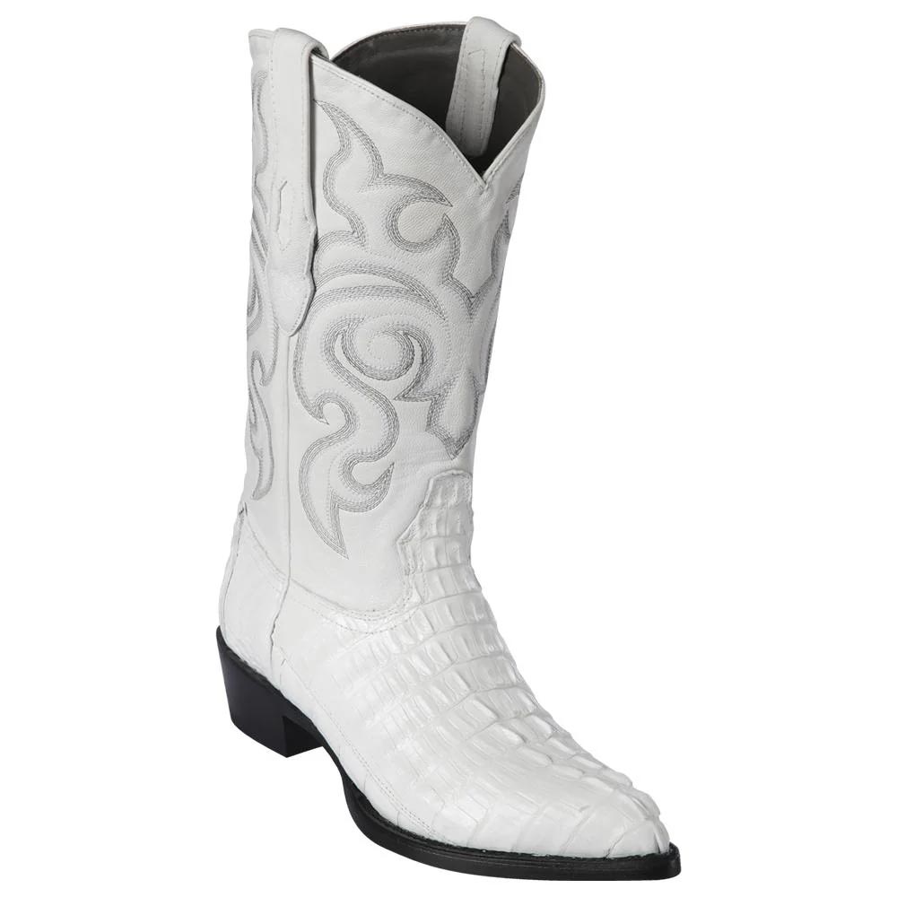 Los Altos Men's White Genuine Caiman Tail Boots