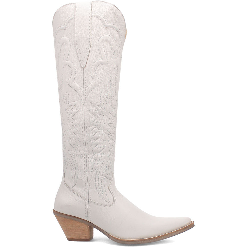 Dingo Raisin Kane White Embossed Zipper and Snip Toe Leather Boots