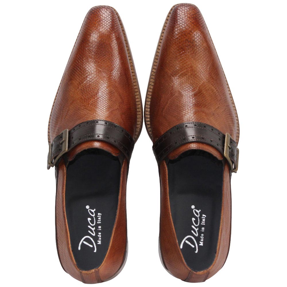 Duca Sezze Men's Cognac/Chocolate Snake Print/Calf-Skin Leather Loafers