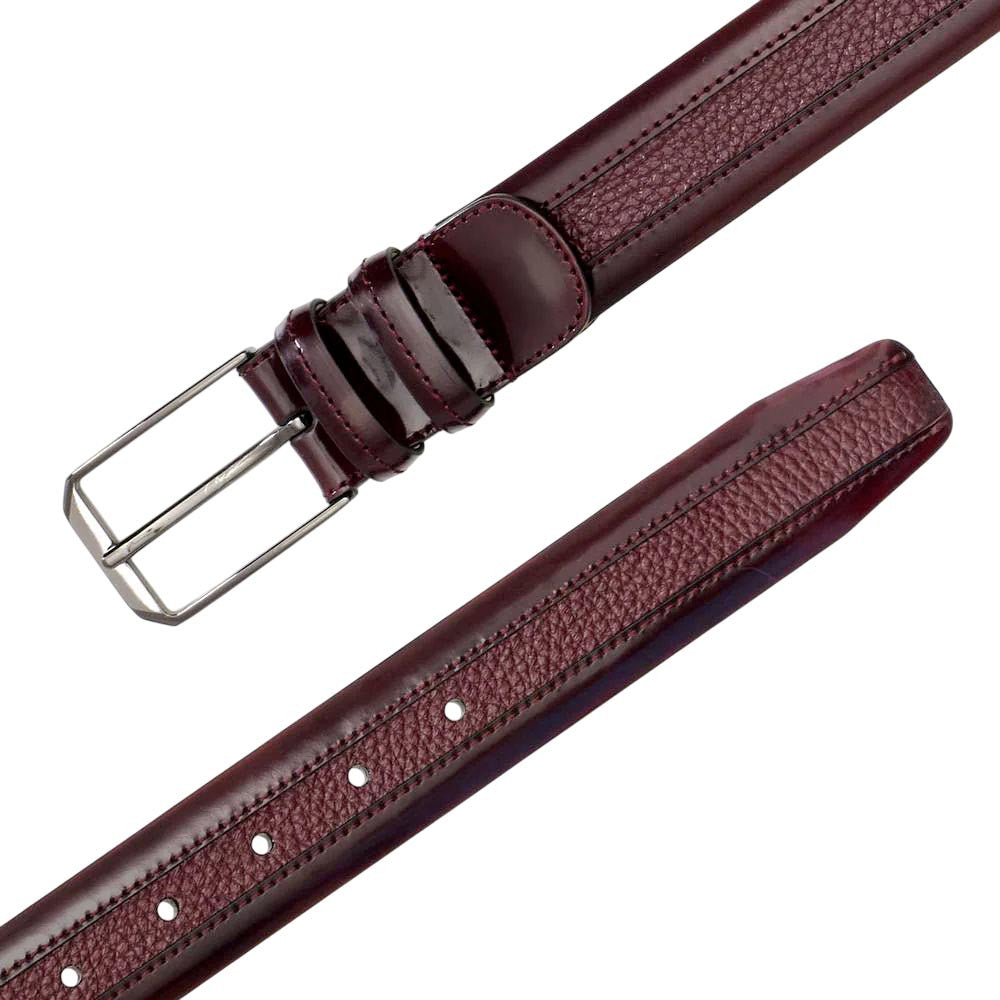 Mezlan Men's Hi-Shine Cordovan & Deerskin Belt in Burgundy