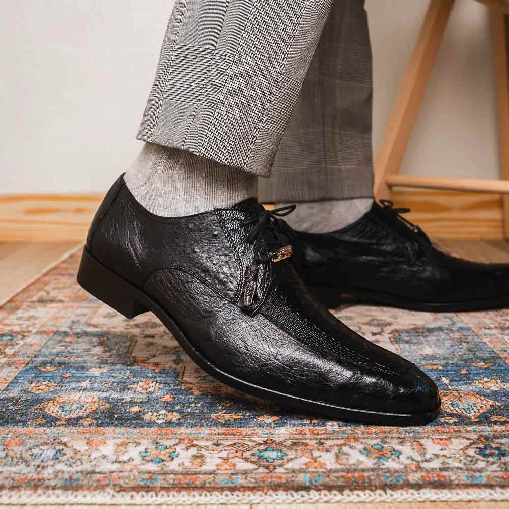 Andretti Black Men’s Genuine Ostrich Leg Dress Derby | Marco Di Milano