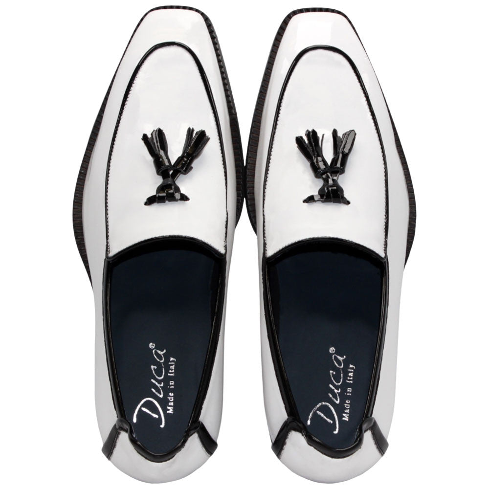 Fano Black & White Patent Leather Slip On | Duca Dress Loafers for Men