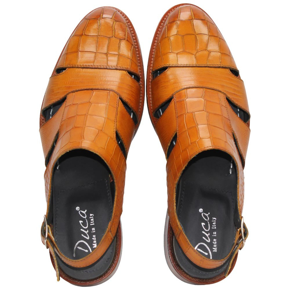 Positano Senape Calfskin Exotic Print Sandal | Duca Dress Sandals for Men