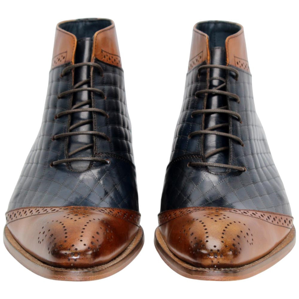 Lauro Navy/Cognac Calfskin Leather Boot | Duca Dress Boots for Men