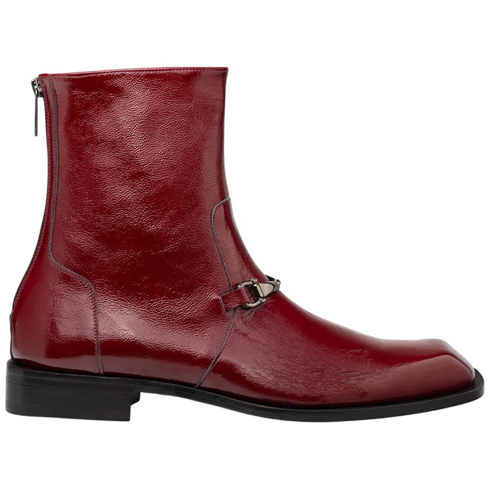 Buscemi Hi-Shine Square Toe Ornament Burgundy Boot | Mezlan Dress Boot for Men