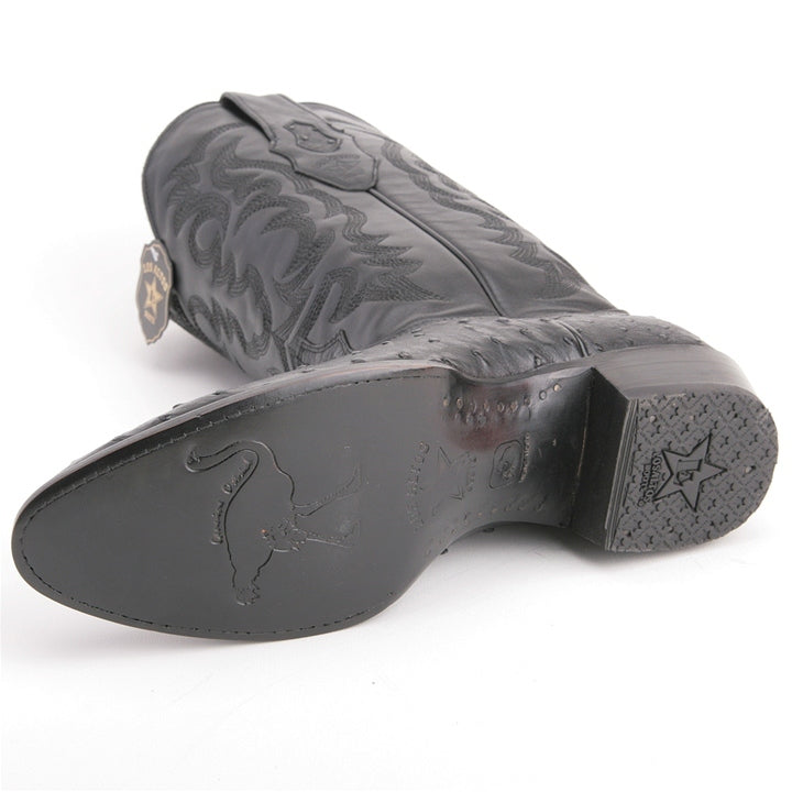 Los Altos Black Round Toe Genuine Ostrich Skin Boots
