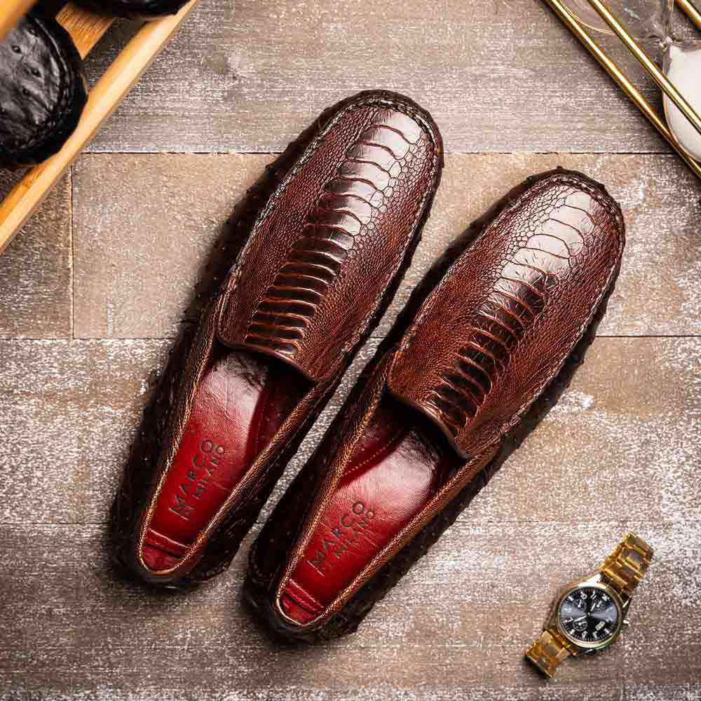 Alba Men’s Kango Tabac Genuine Ostrich Leg Driving Shoes | Marco Di Milano