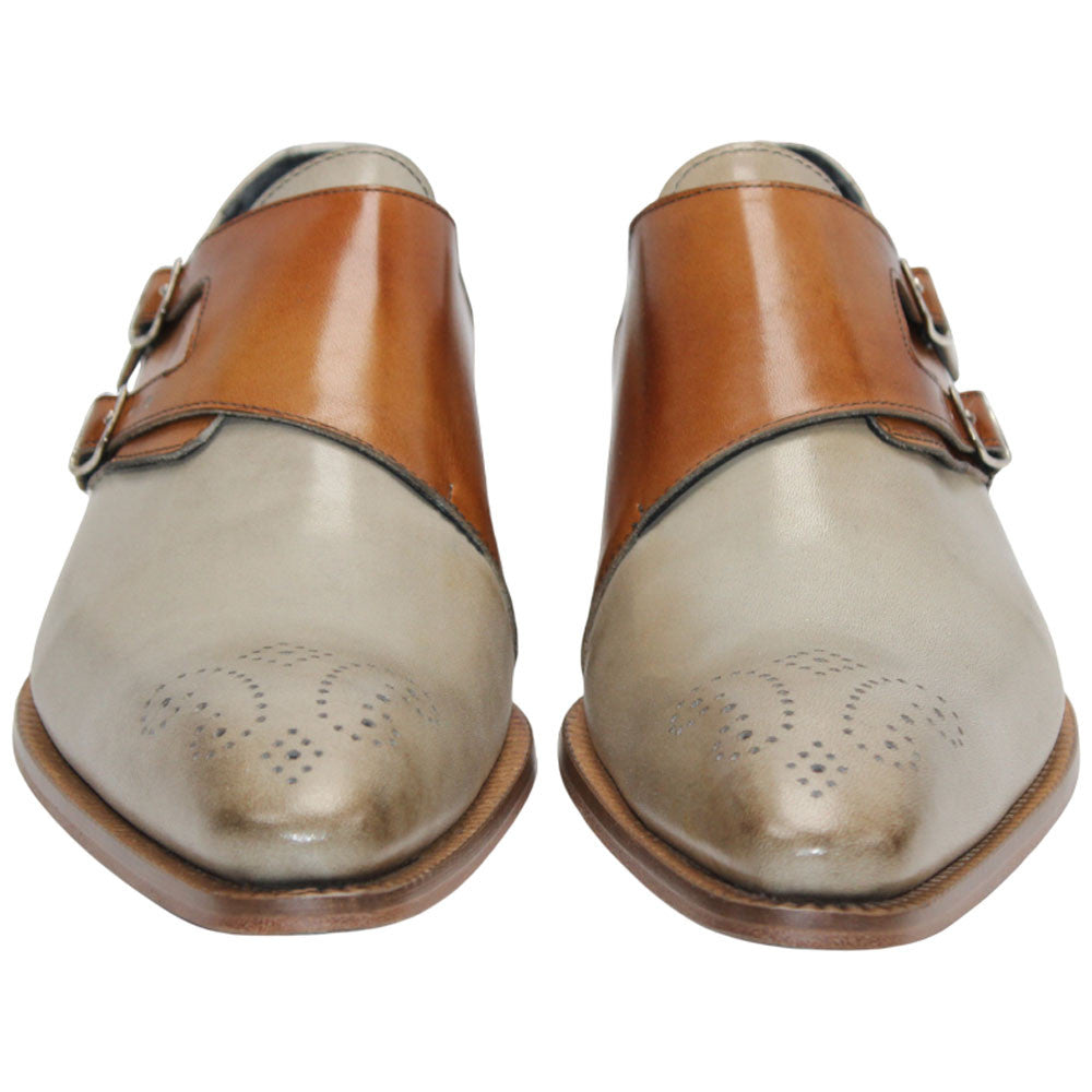 Vergato Light Biege/Cognac Calfskin Leather Monkstraps Oxford | Duca Dress Shoes for Men