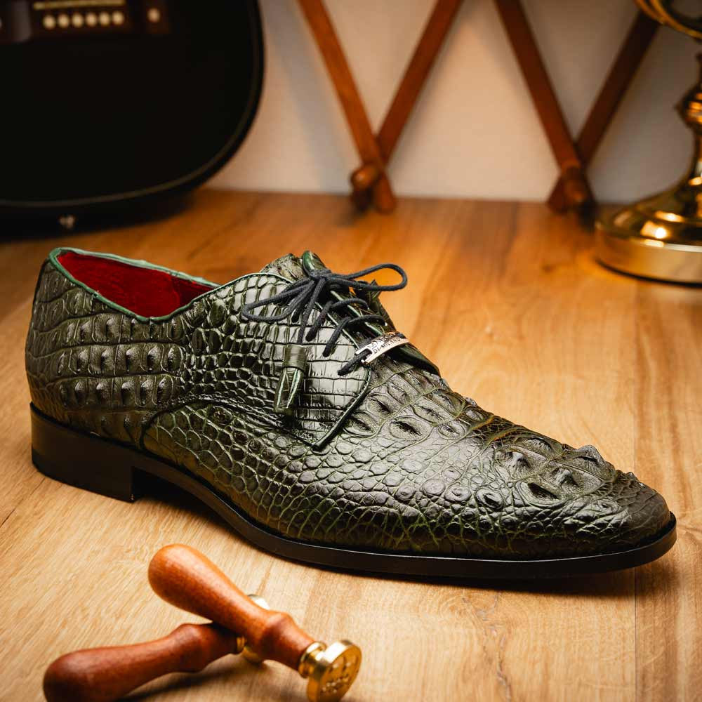 Nilo Fully Wrapped Genuine Nile Crocodile Skin Dress Derby | Marco Di Milano Exotic Dress Shoes in Green