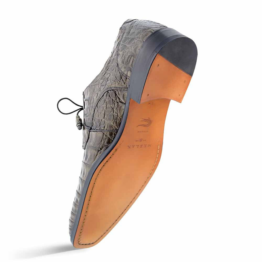 Mezlan Anderson Grey Genuine Crocodile Lace-Up - Handmade Spanish Exotic Blucher Dress Shoe