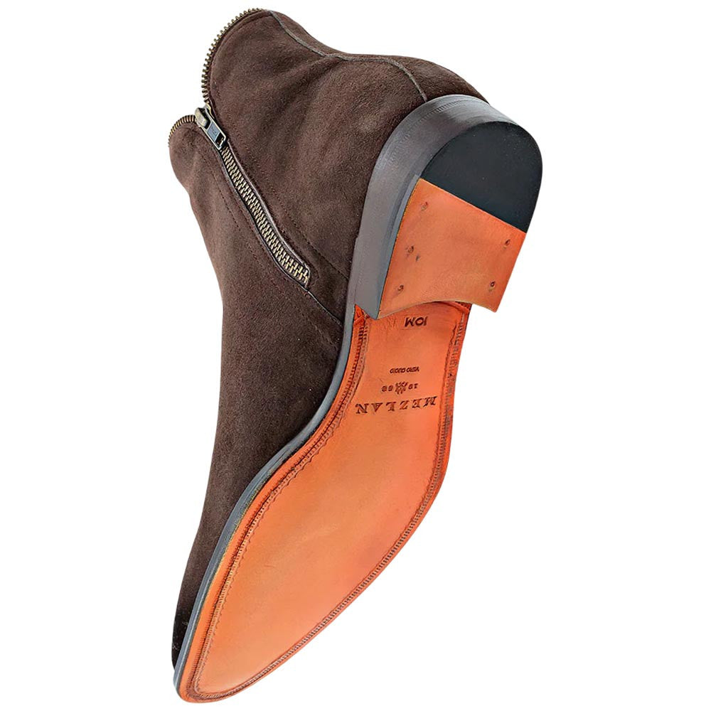 Moretti Brown Suede Medallion Toe Fashion Zipper Boot | Mezlan Dress Boots