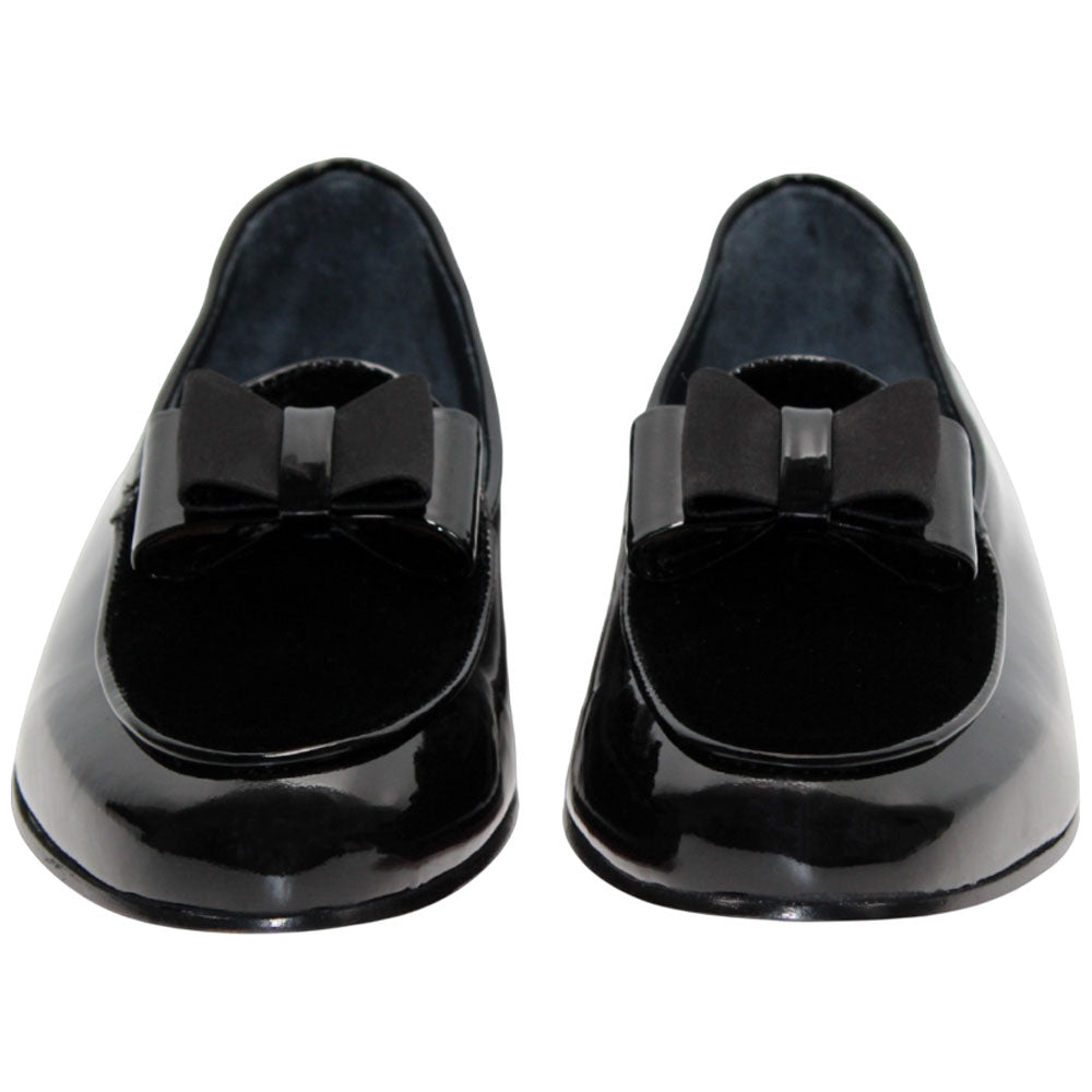Duca Amalfi Black Patent Leather & Velvet With Silk Bow Dress Shoes