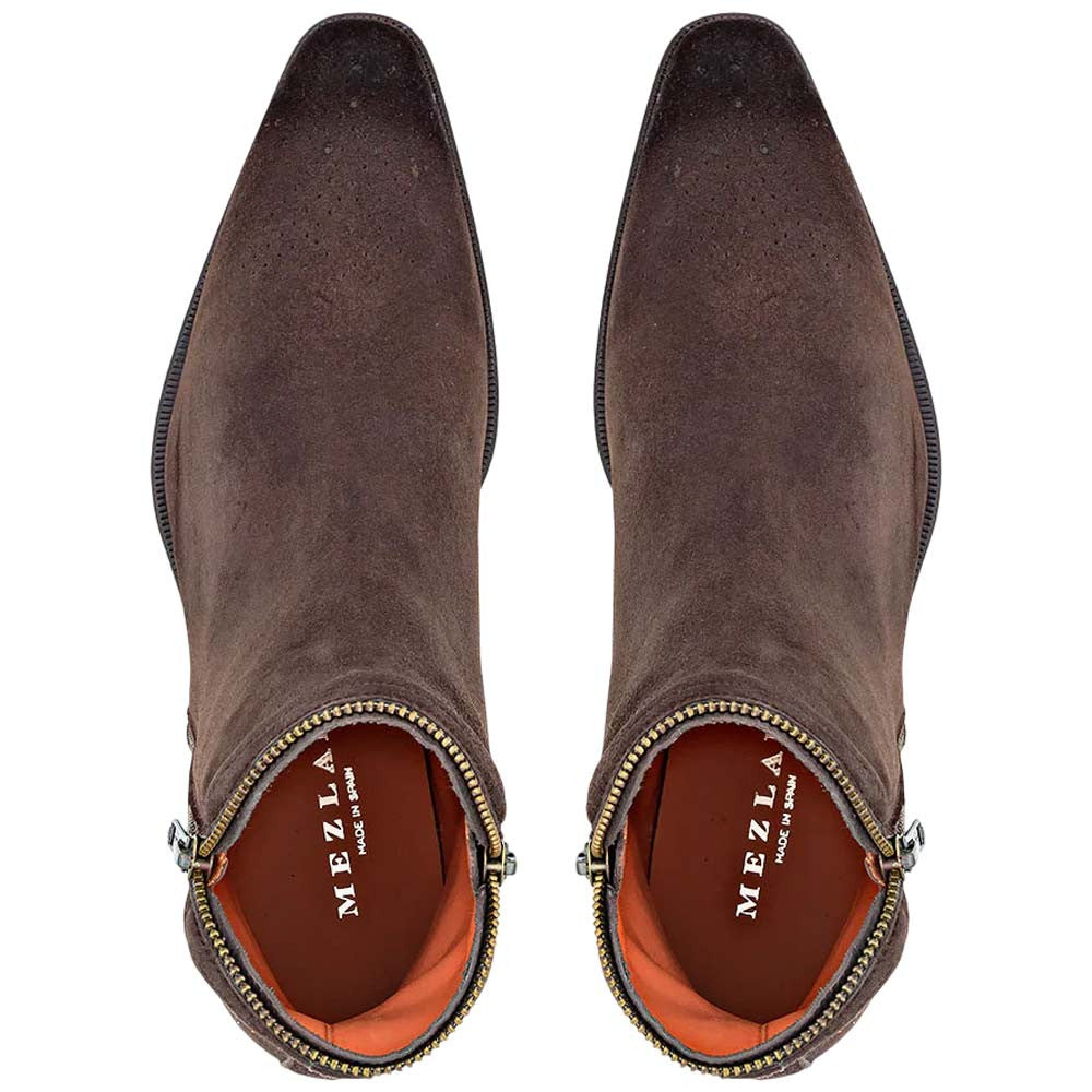 Moretti Brown Suede Medallion Toe Fashion Zipper Boot | Mezlan Dress Boots