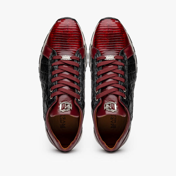 Marco Di Milano PORTICI Caiman Lizard Wine/Black Sneakers