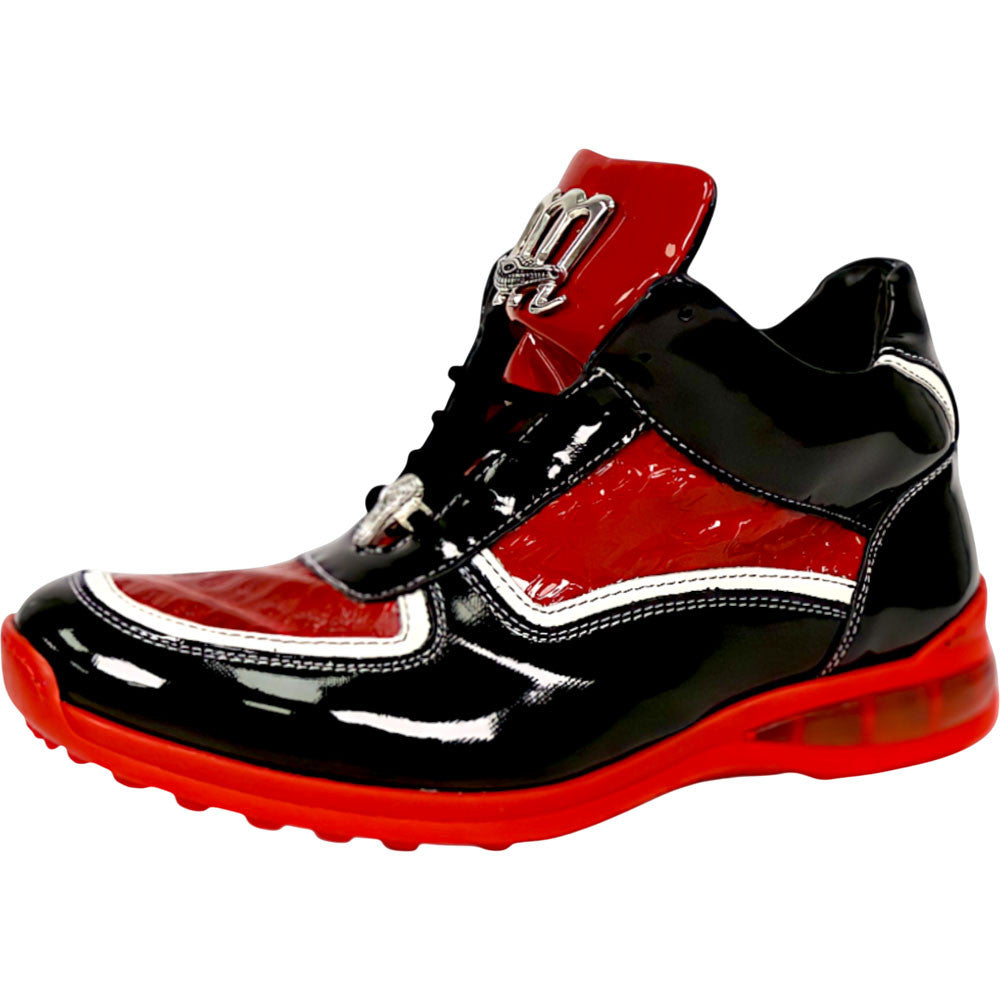 Mauri Quick Men's Black / Red Baby Crocodile / Patent Leather High-Top Sneakers