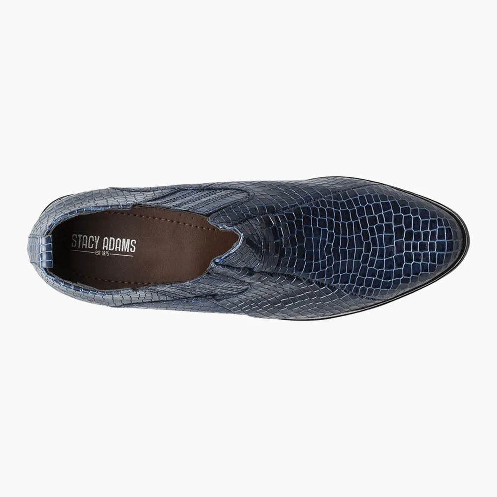 Stacy Adams Sandovan Navy Croco Print Leather Cuban Heeled Boots (USA Men Size)