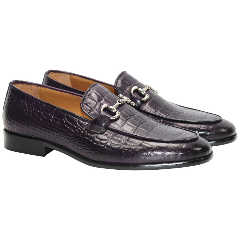 Vasto Purple Calfskin Leather Slip On | Duca Dress Loafers for Men