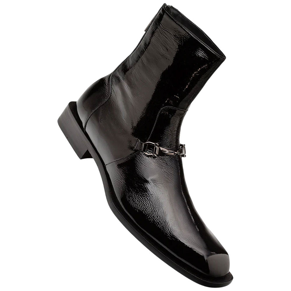 Buscemi Hi-Shine Square Toe Ornament Black Boot | Mezlan Dress Boot for Men