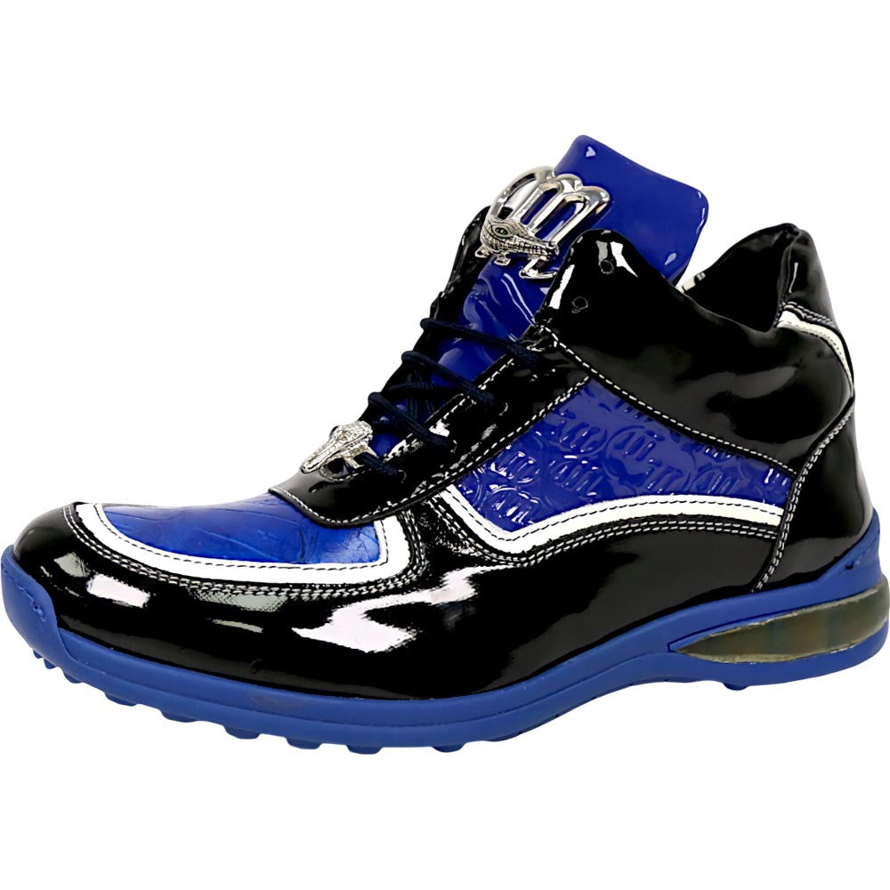 Mauri Quick Men's Black / Blue Baby Croc / Patent Leather High-Top Sneakers