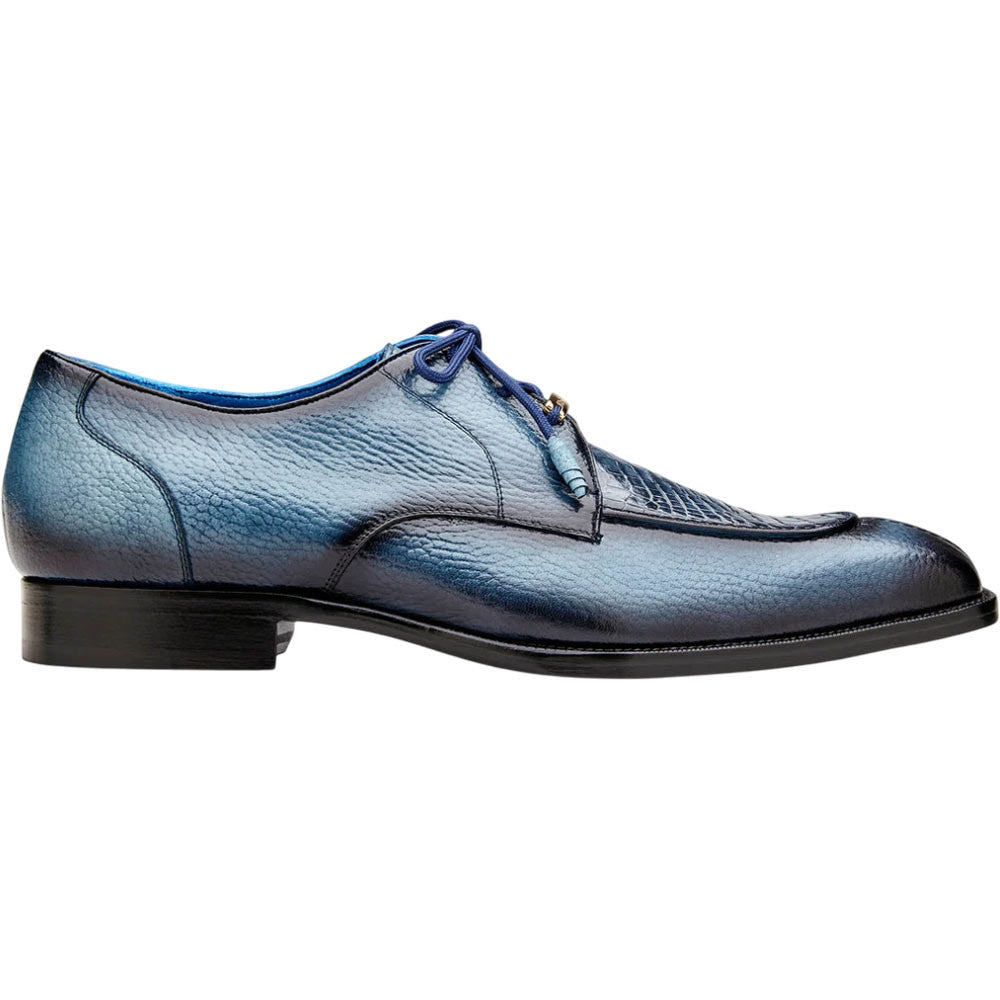Belvedere Primo Blue Safari Men’s Genuine American Alligator & Pebble Grain Calf Lace-Up Shoes
