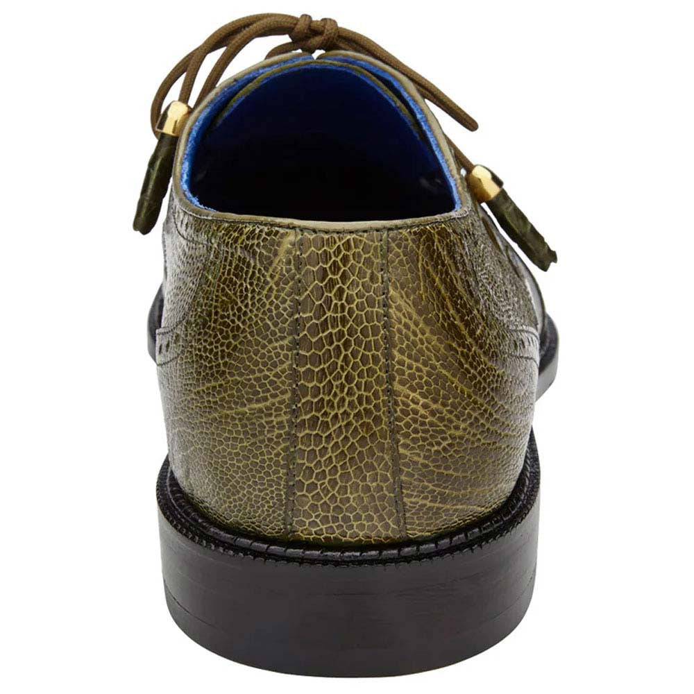 Belvedere Batta Olive Men's Genuine Ostrich Cap Toe Lace Up Shoes