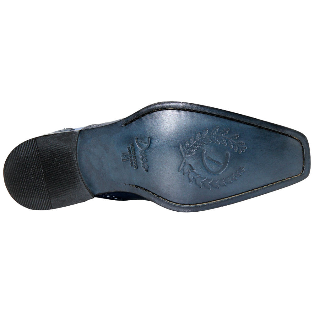 Saranno Navy/Blue Calfskin Leather Wingtip Oxford | Duca Dress Shoes for Men