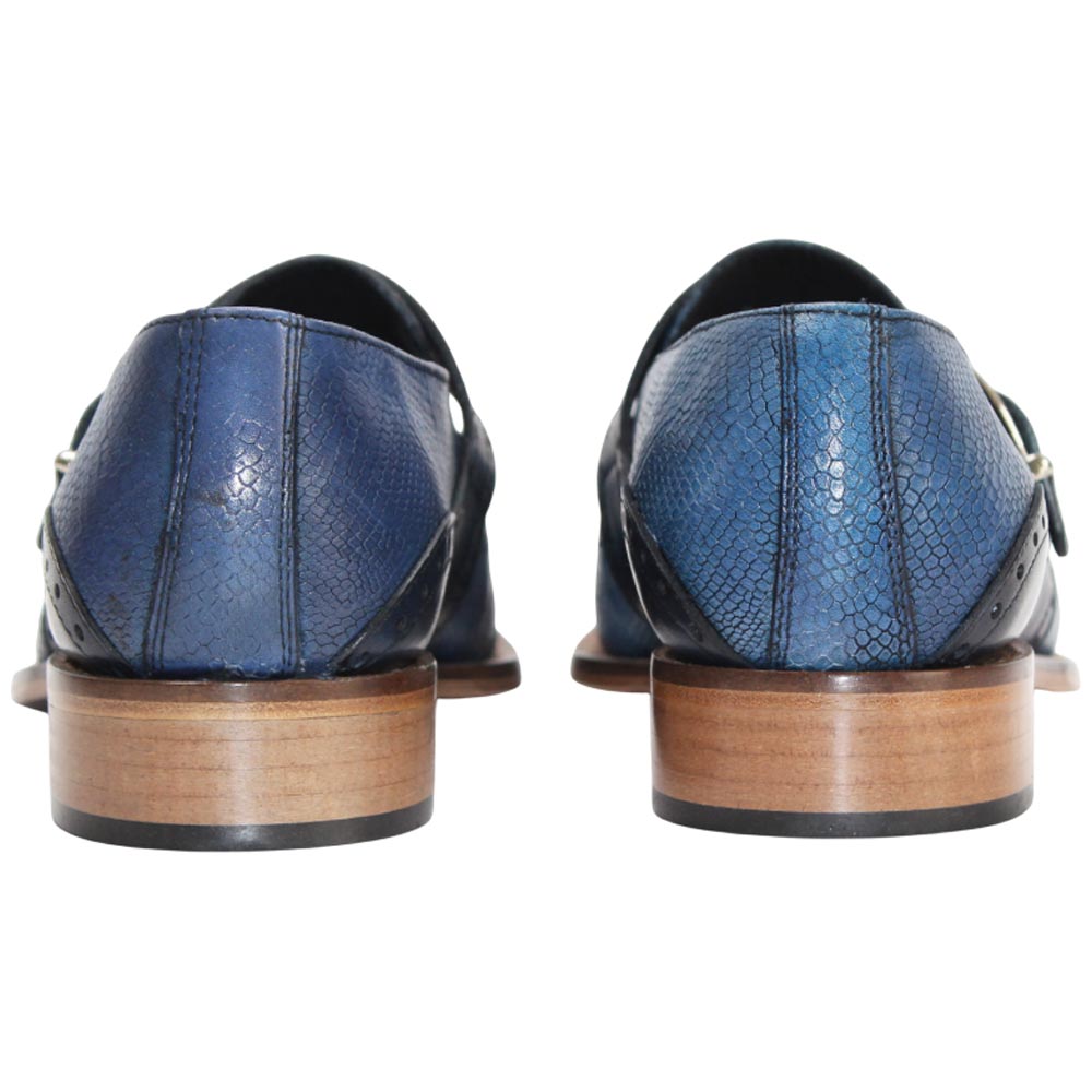 Duca Sezze Men's Powder Blue/Navy Snake Print/Calf-Skin Leather Loafers