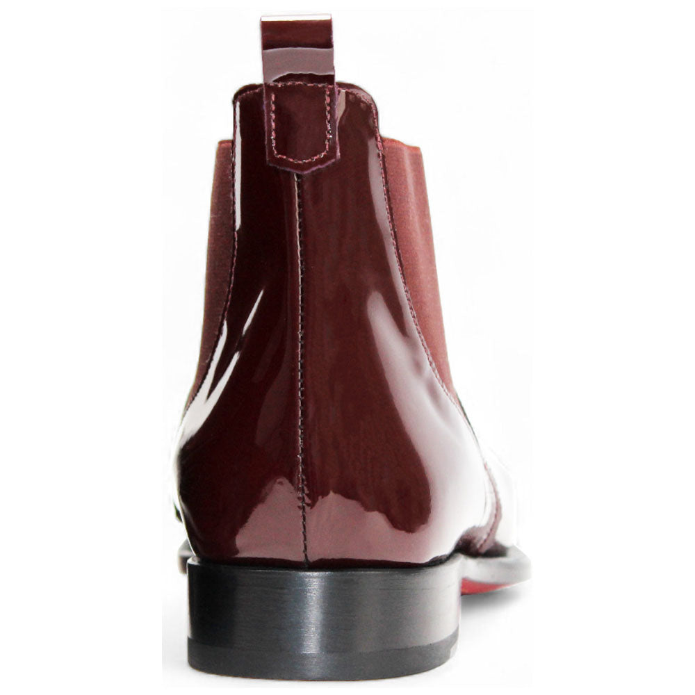 Emilio Franco Leonardo Premium Italian Leather Burgundy Patent Ankle Dress Boots For Men