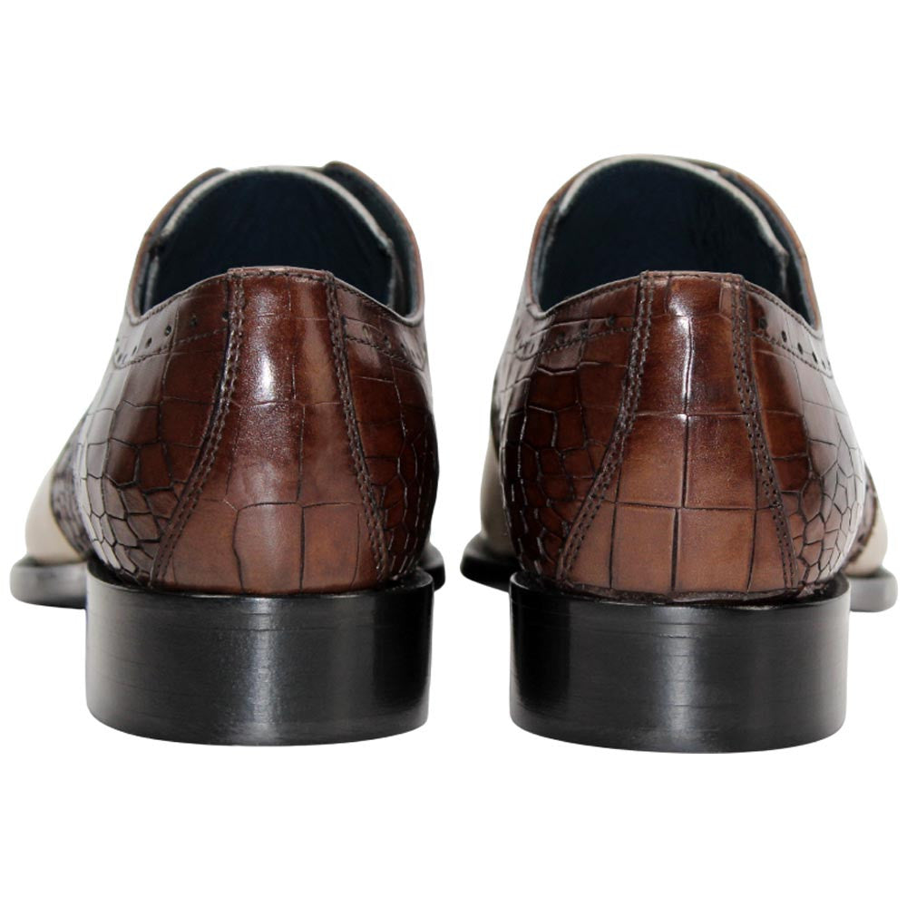 Valentano Chocolate/Beige Calfskin Coroco Print Oxfords | Duca Dress Shoes for Men